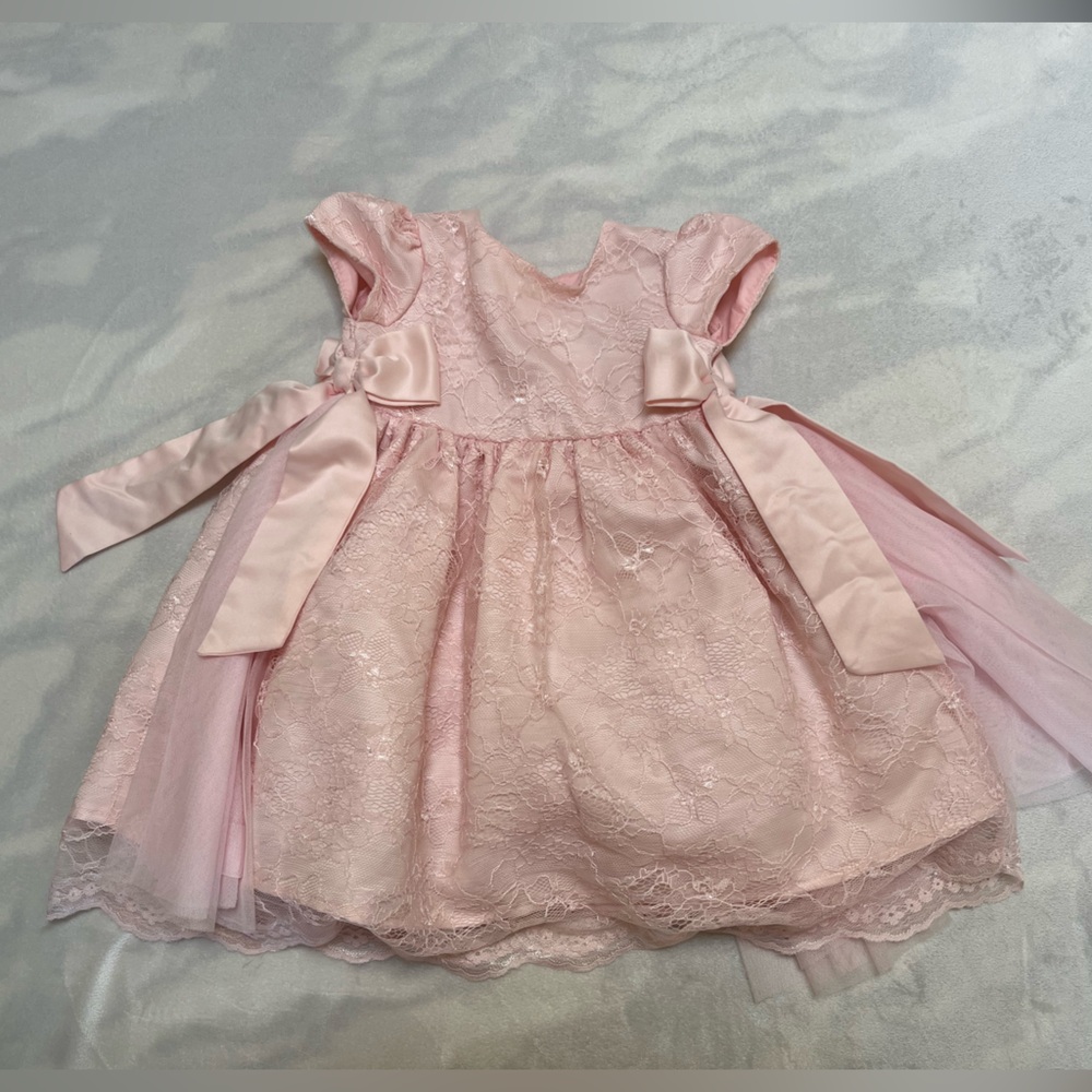 Blueberi Boulevard Pink Lace Dress with Satin Accents